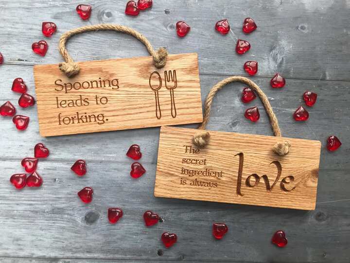 Handwritten Engraving - Solid Oak Engraved Rope Hanging Signs